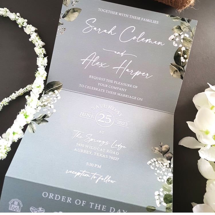 Blue Baby's Breath Concertina Wedding Invitations