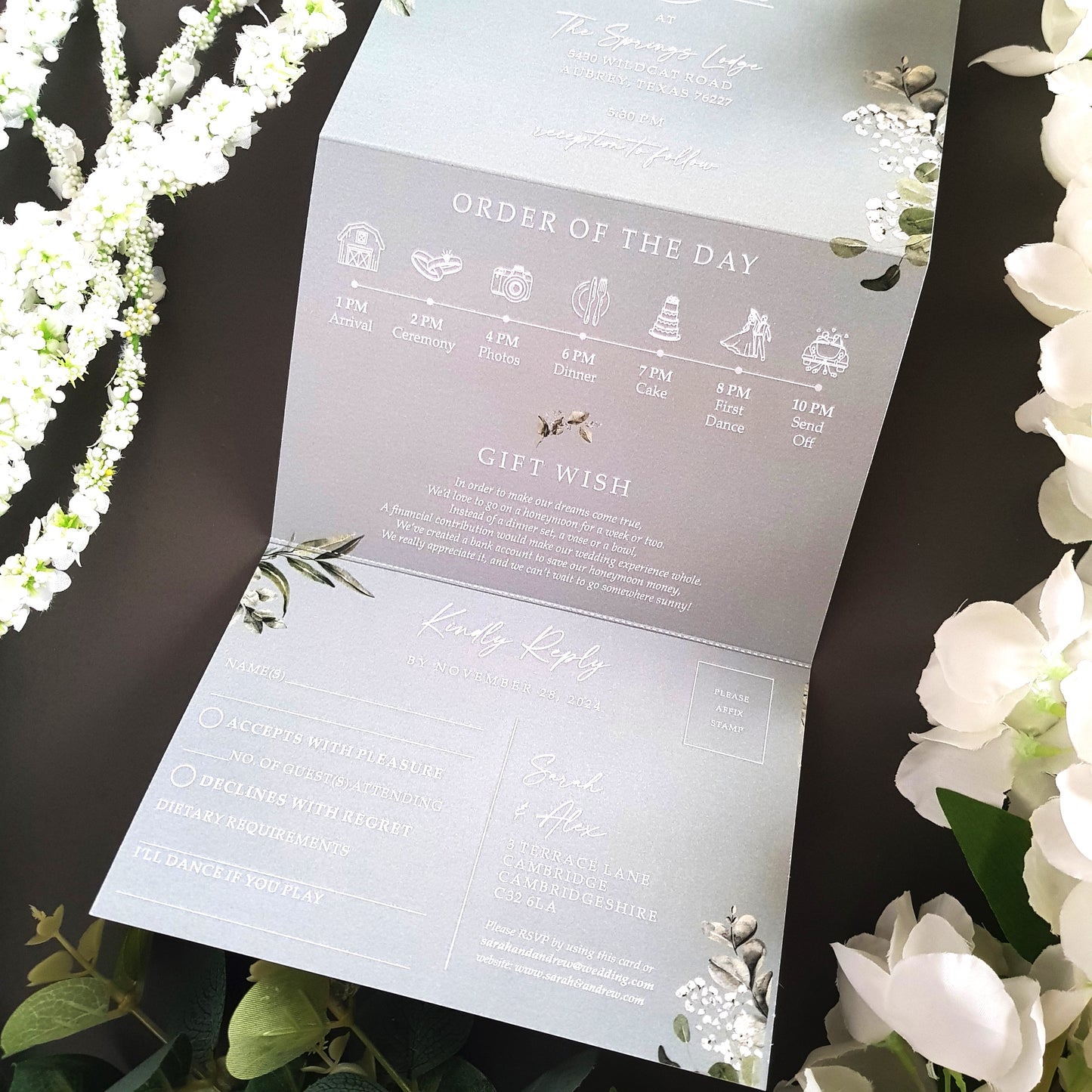 Blue Baby's Breath Concertina Wedding Invitations