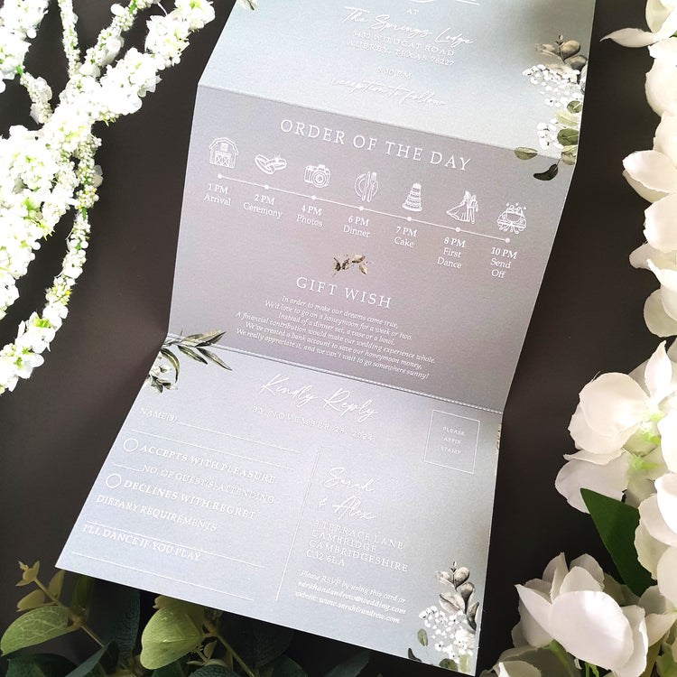 Blue Baby's Breath Concertina Wedding Invitations Sample