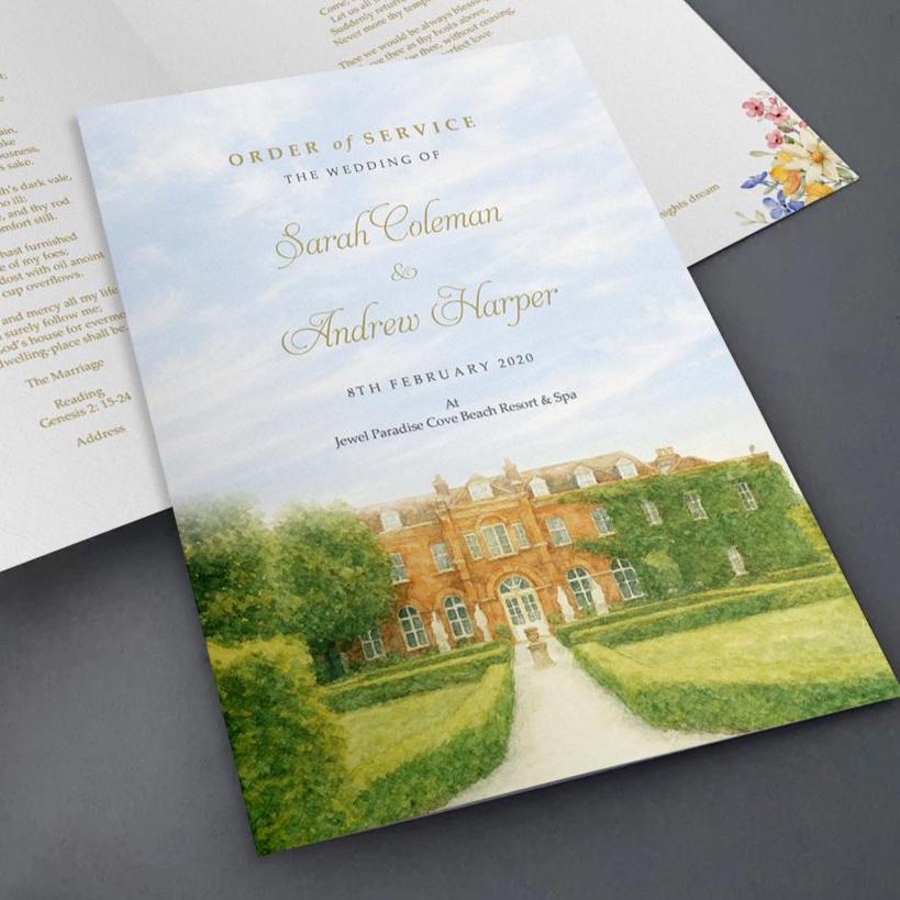 Watercolour Garden Order of Service | YOUR VENUE IMAGE transformed to Watercolour