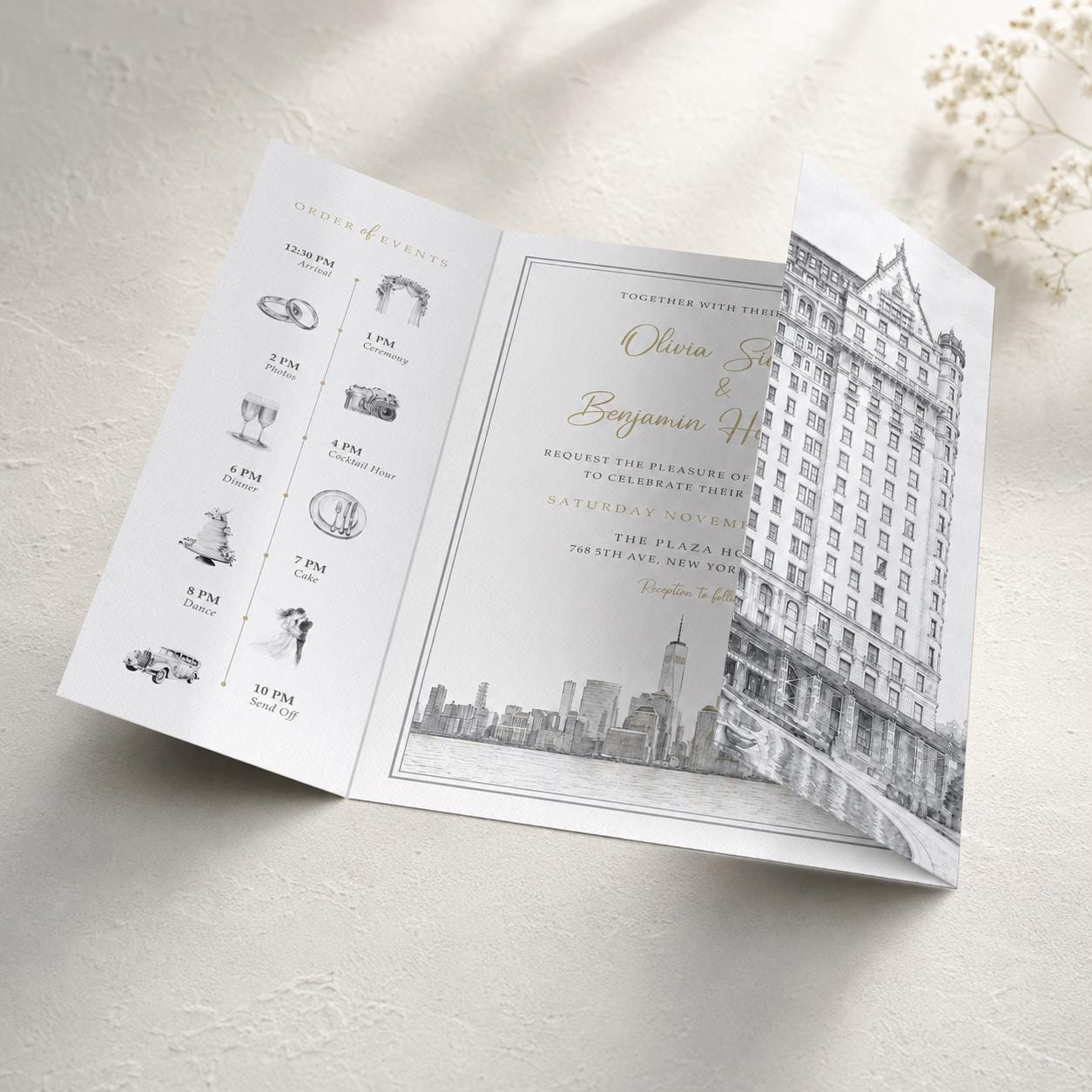 Custom Wedding Invitation, Own Image Transformed to Black & White Monochrome Sketch
