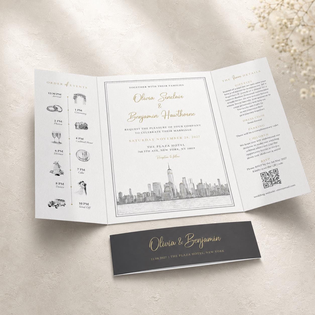 Custom Wedding Invitation, Own Image Transformed to Black & White Monochrome Sketch