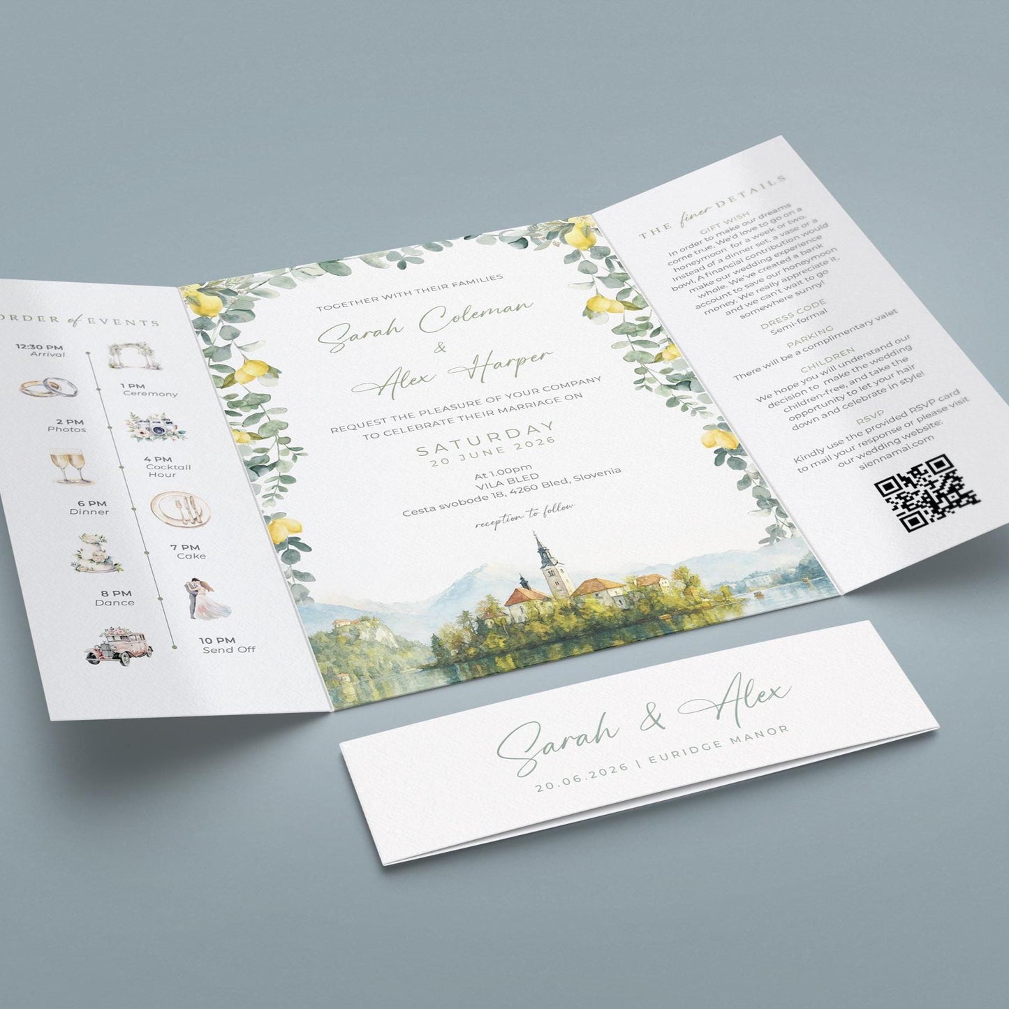 Mediterranean Lemon Watercolour Wedding Invitations