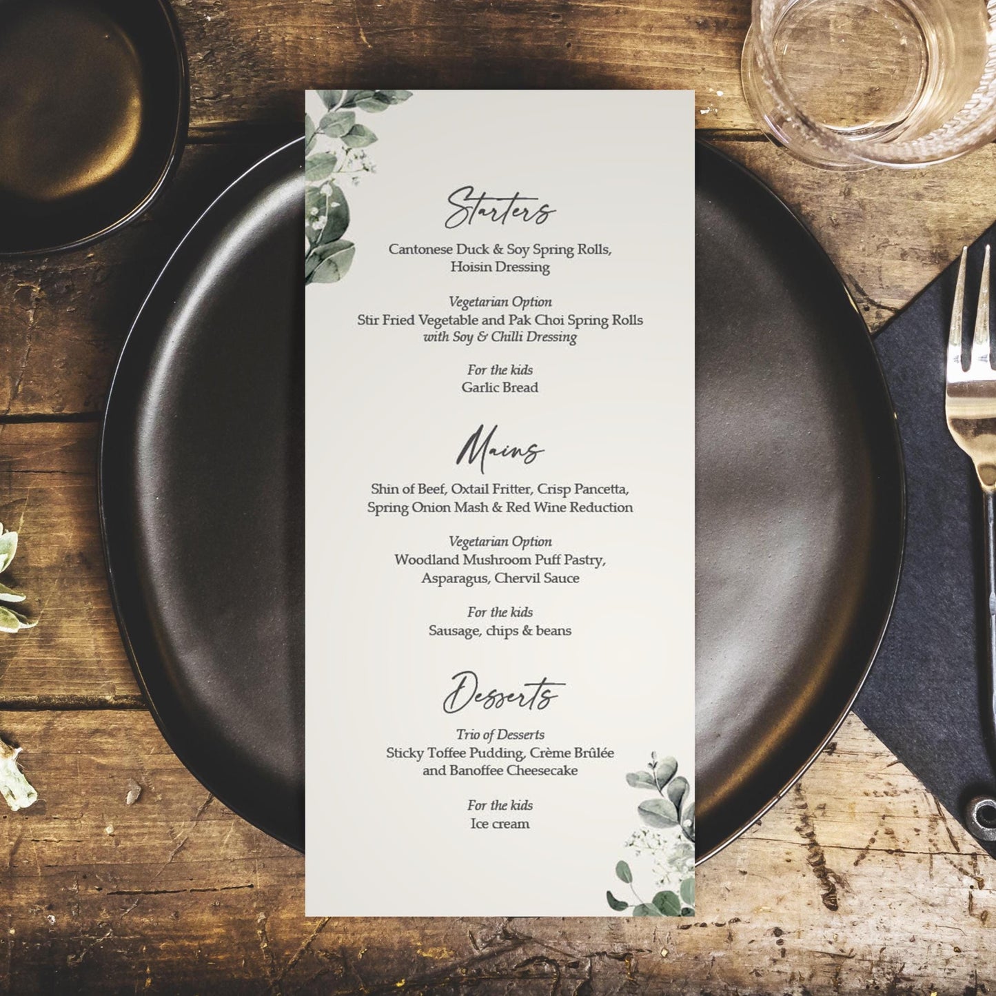 Baby's Breath Wedding Menus – DL Size Custom Wedding Menu Cards with Gypsophila Greenery Decor