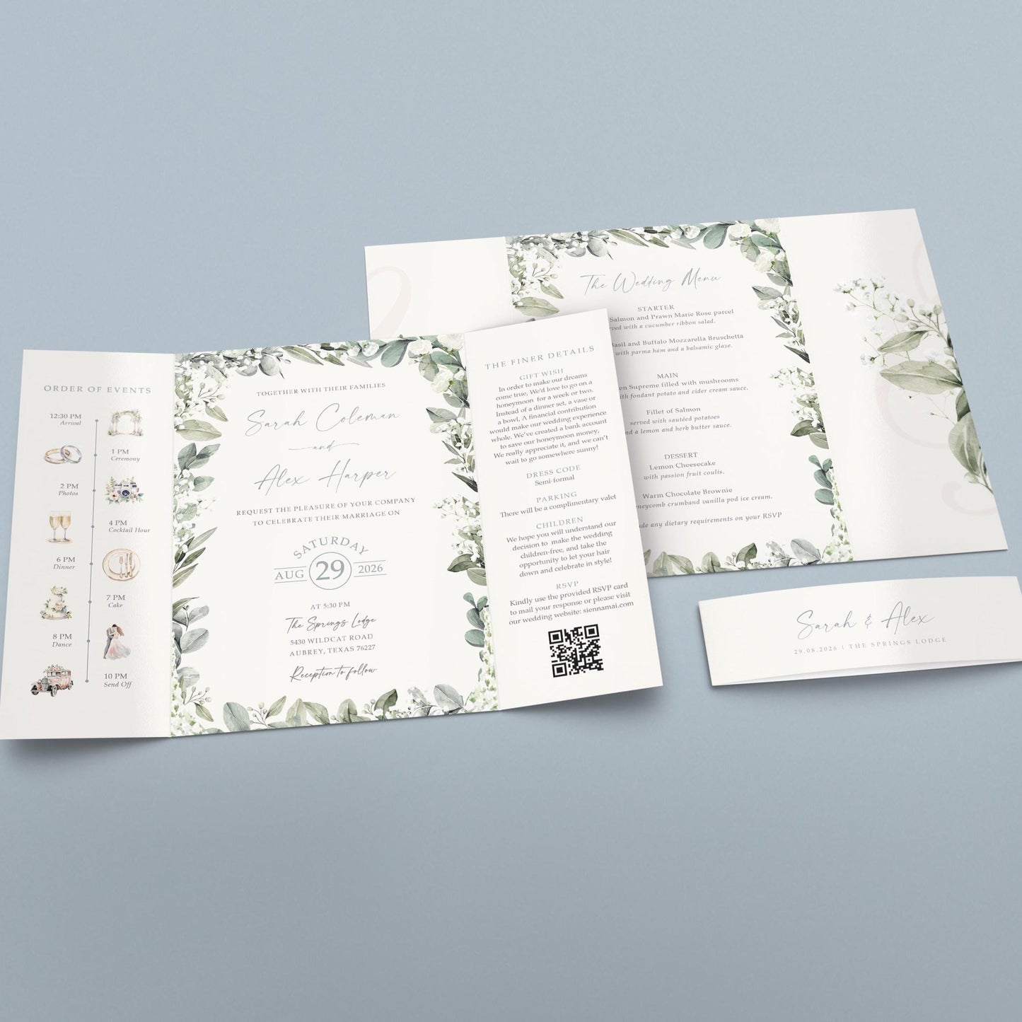 Baby's Breath Wedding Invitations Personalised Gatefold Design