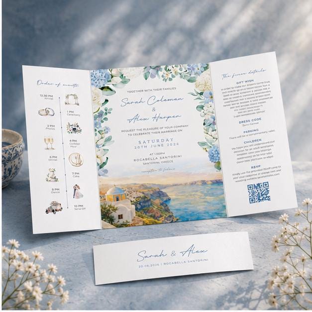 Blue Hydrangea Watercolour Wedding Invitation Set