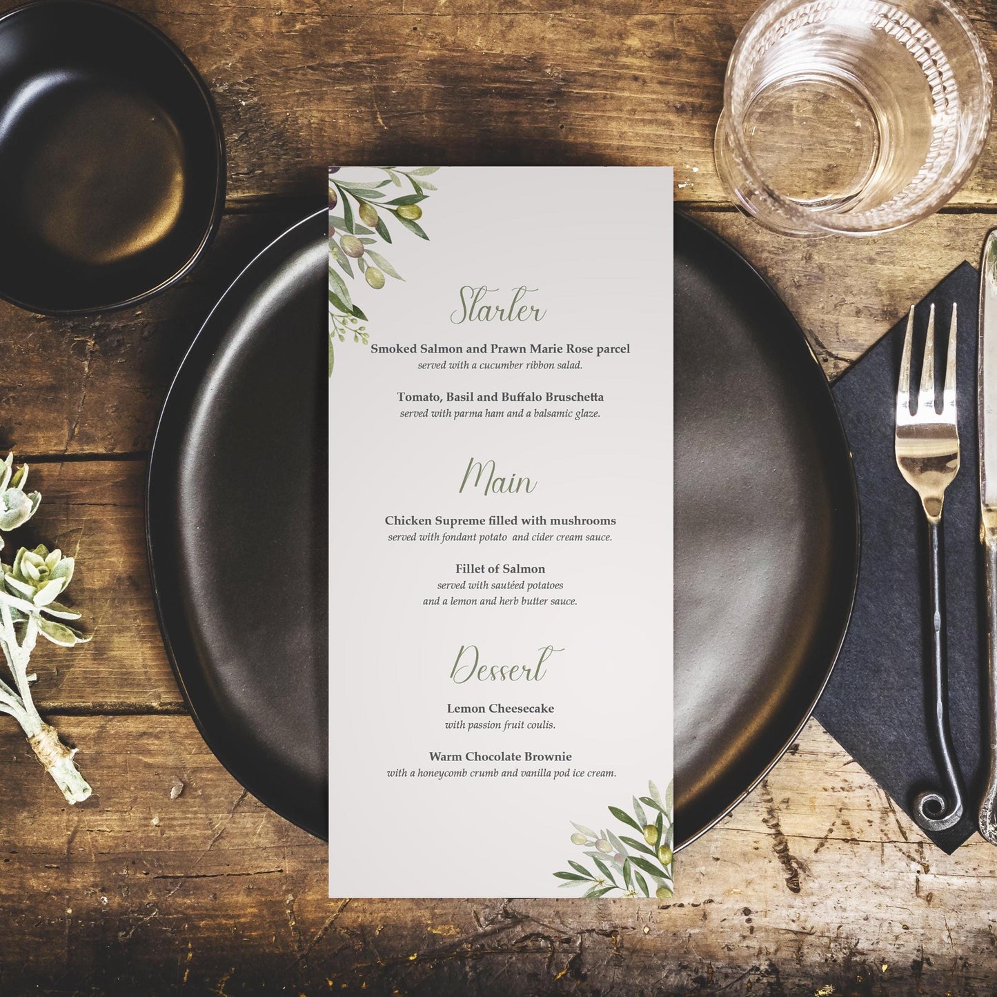 Personalised Wedding Menus – DL Size Menus | Olive Mediterranean Design