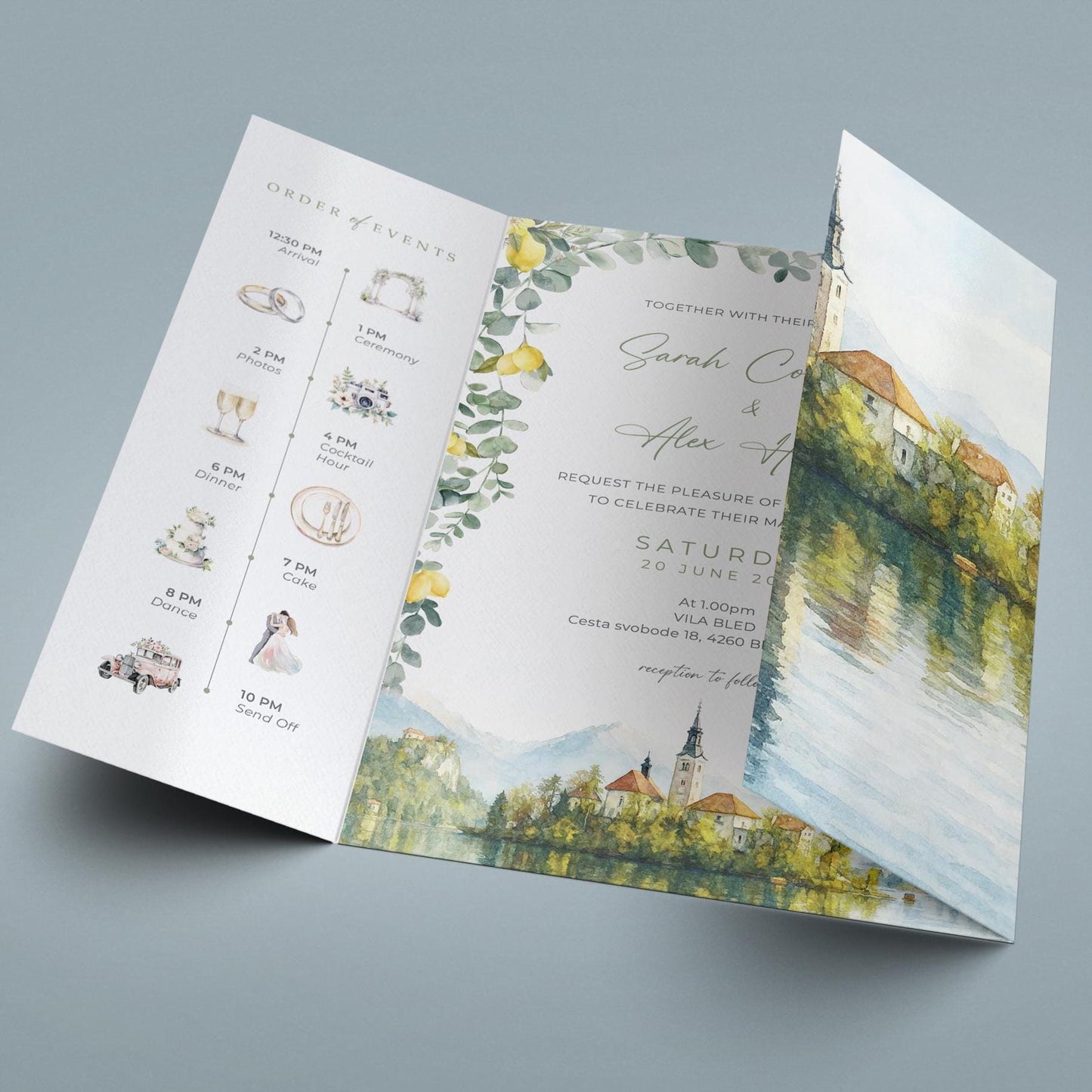 Mediterranean Lemon Watercolour Wedding Invitations