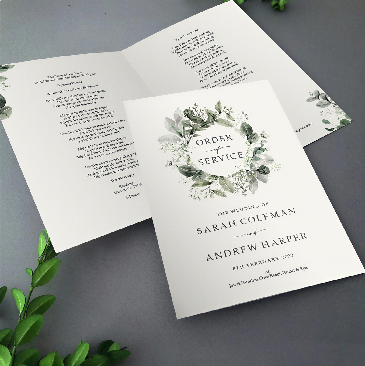 a wedding invitation featuring a floral design and text.