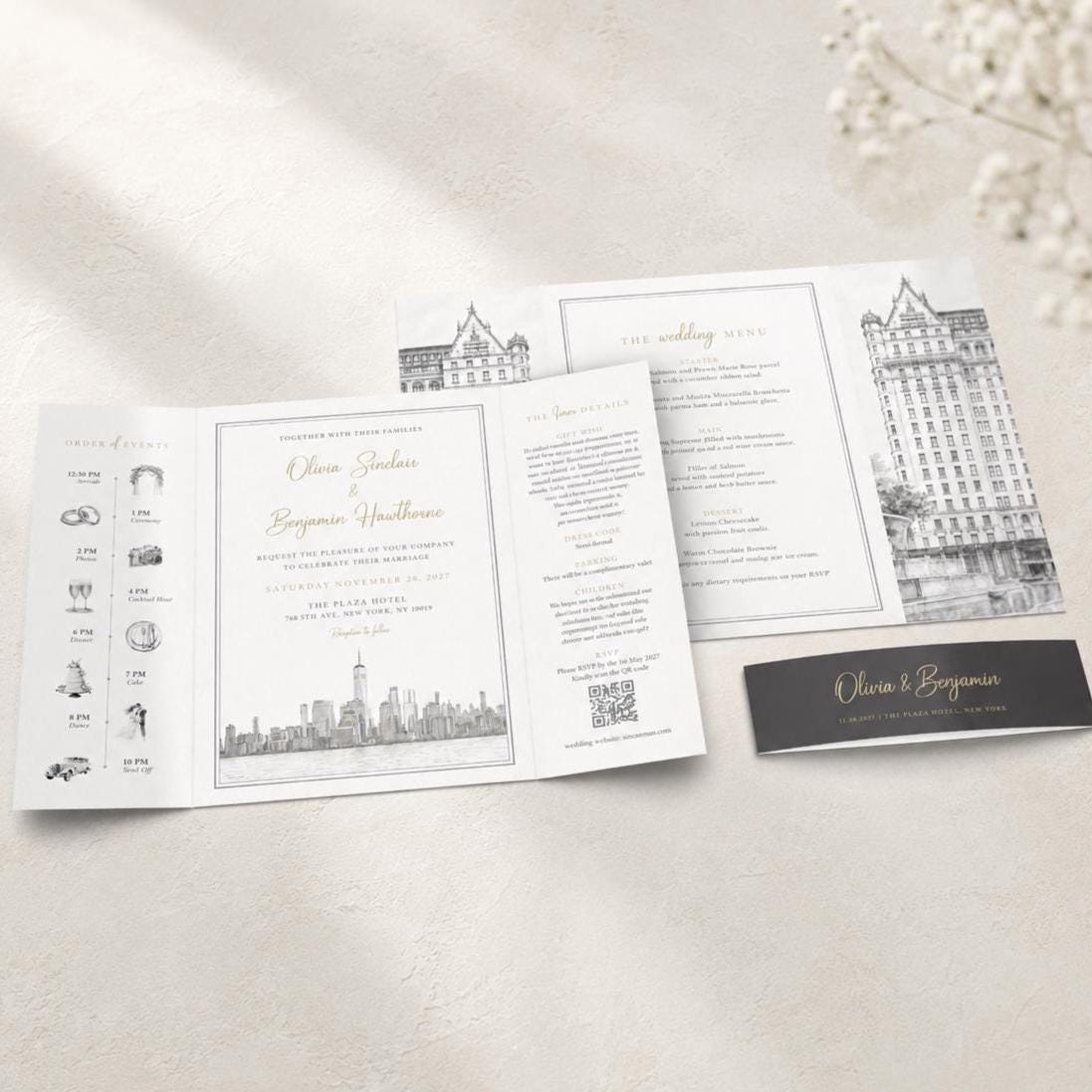 Custom Wedding Invitation, Own Image Transformed to Black & White Monochrome Sketch
