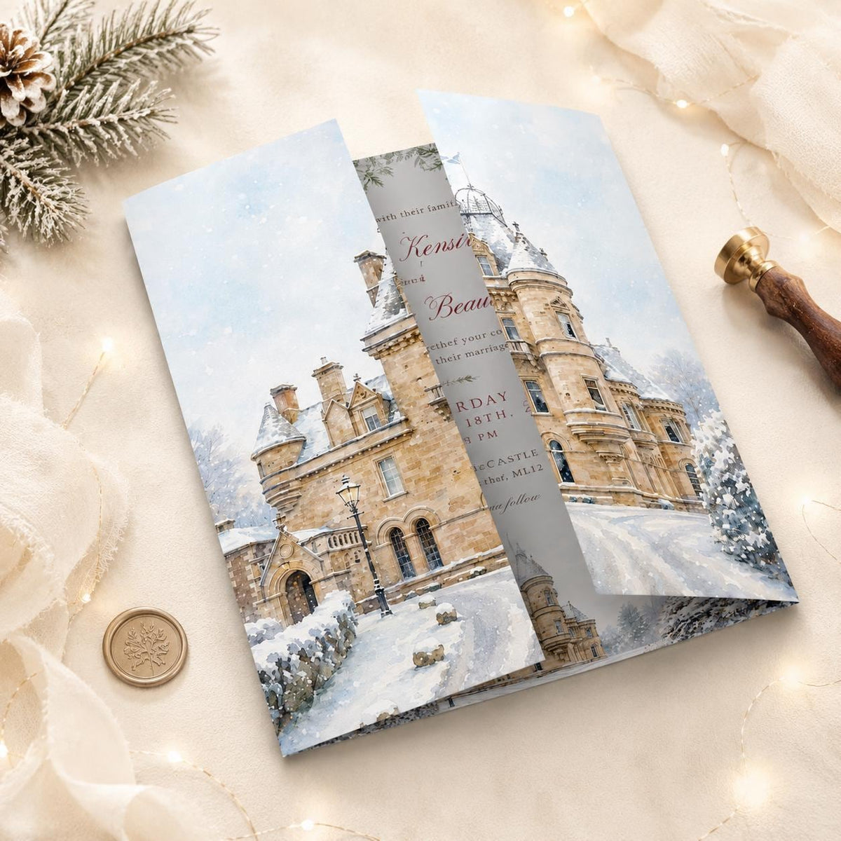 Christmas Winter Wedding Invitations Gatefold Style