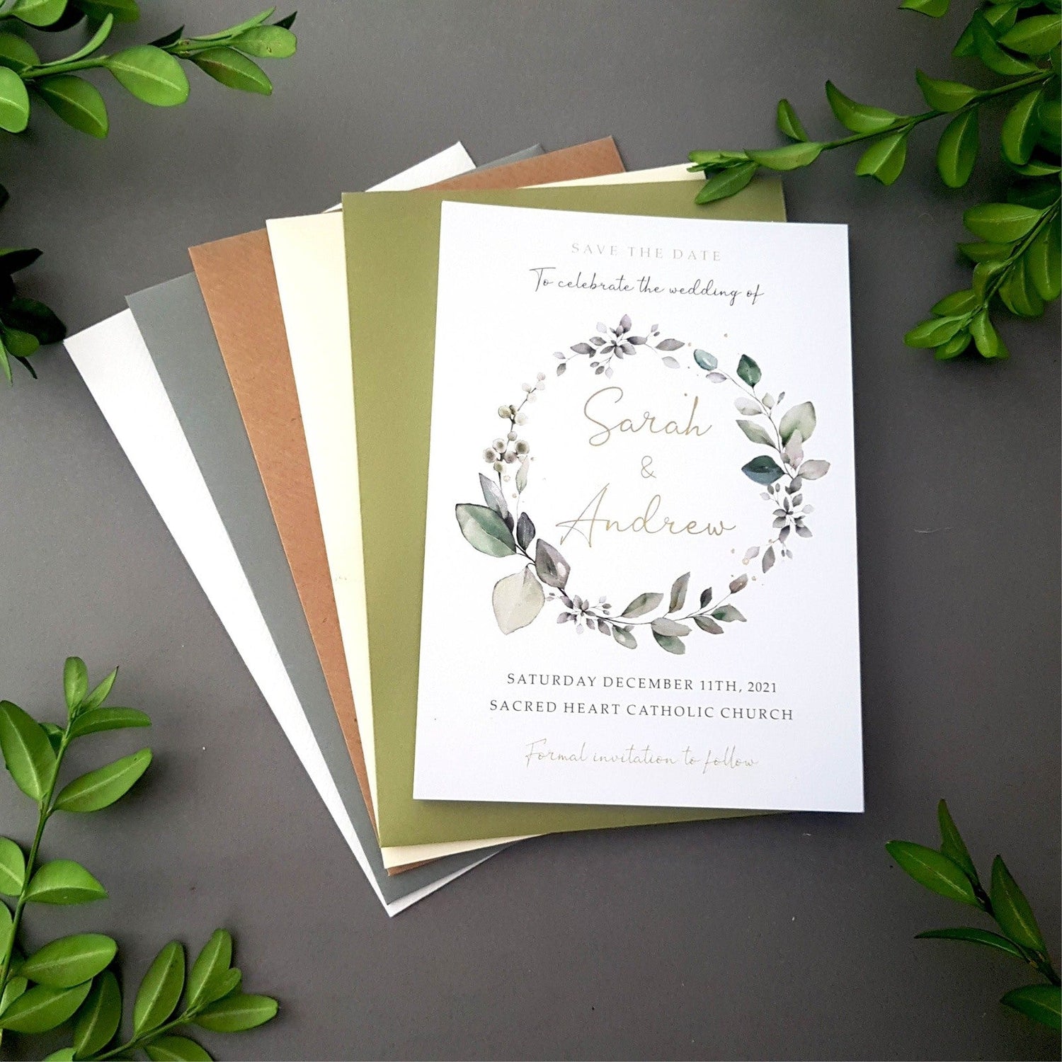 Eucalyptus Wreath save the date cards