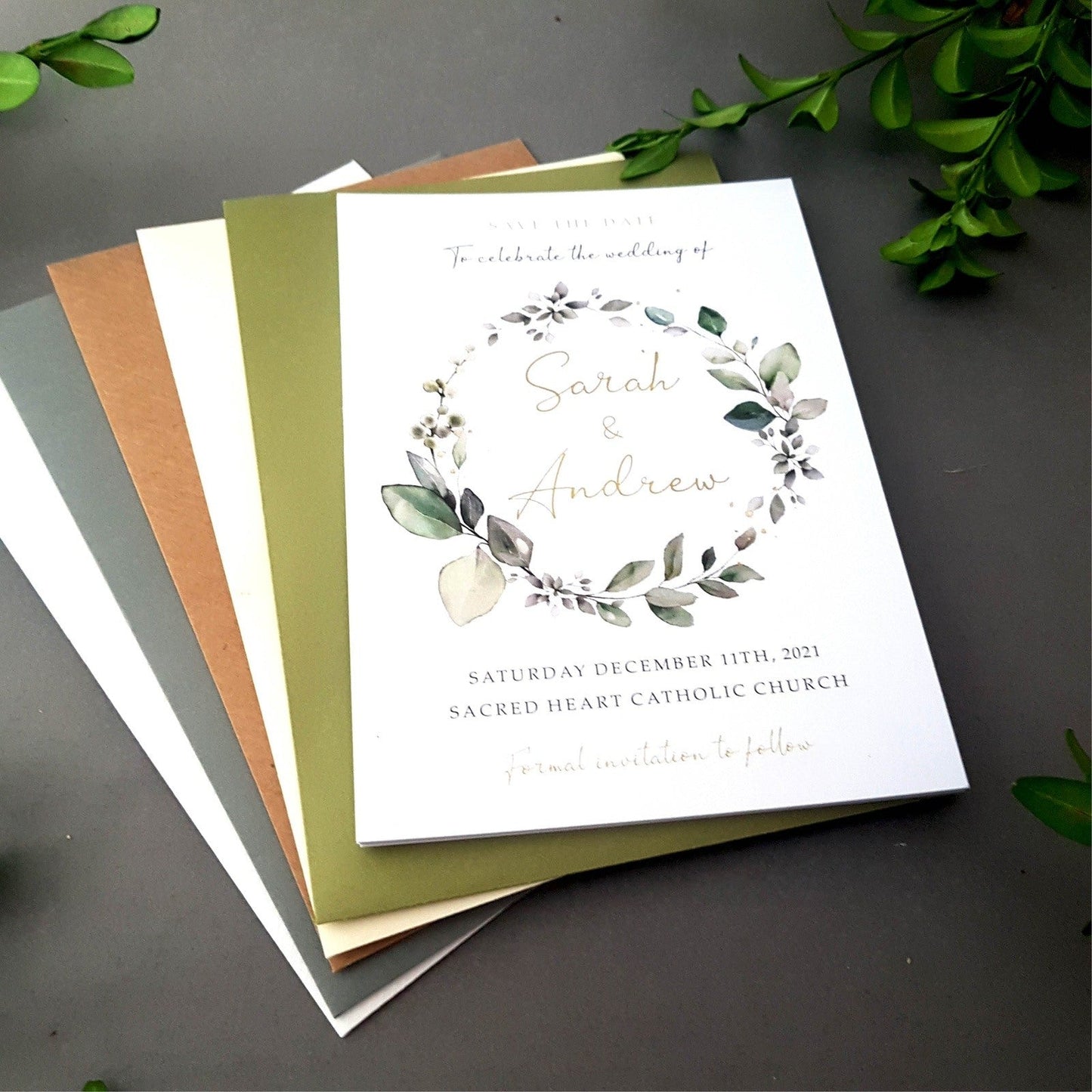 Eucalyptus Wreath save the date cards