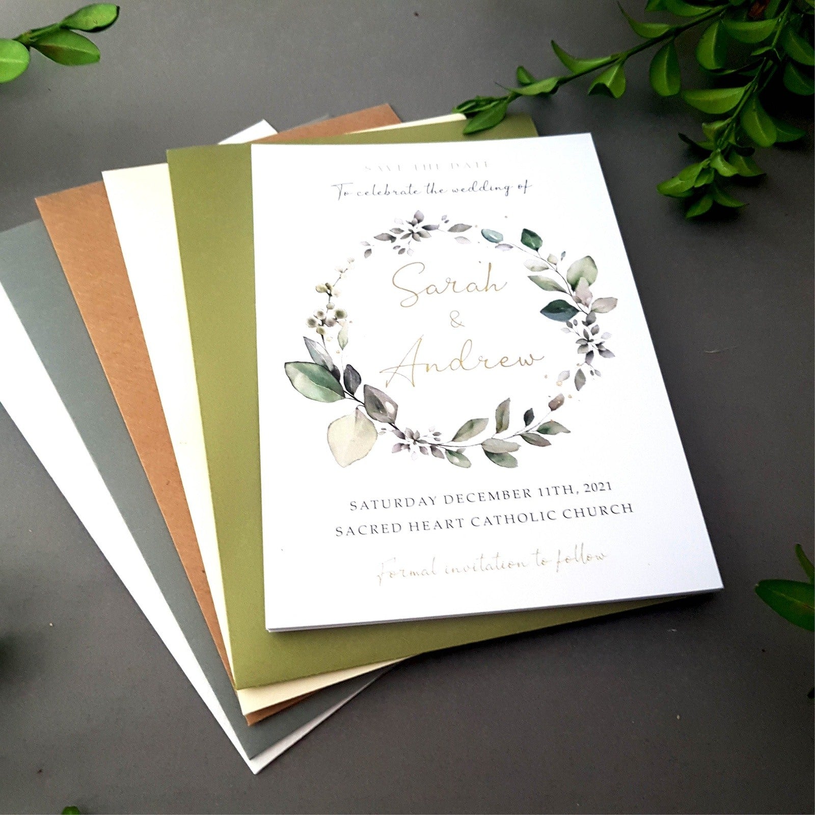 Eucalyptus Wreath save the date cards