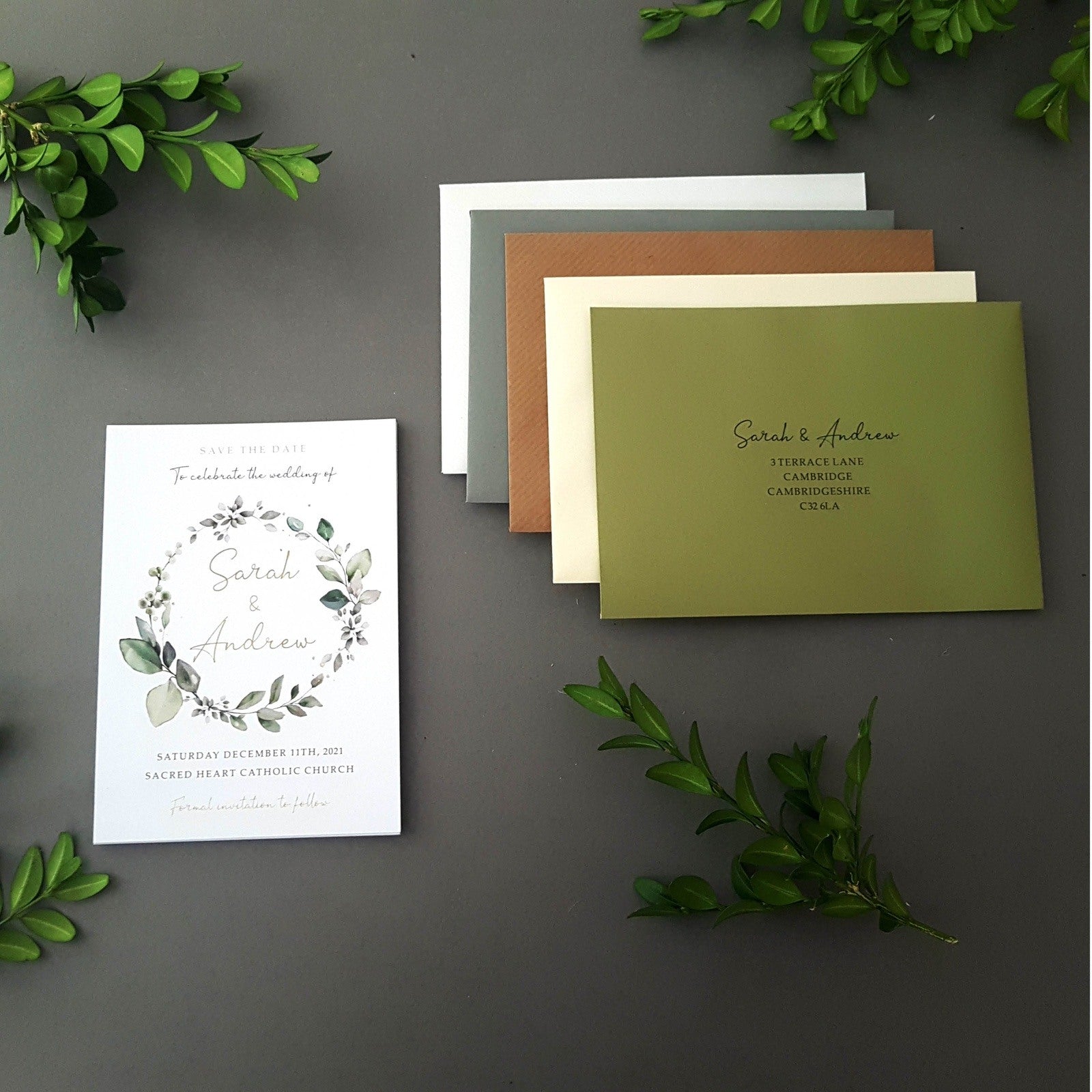 Eucalyptus Wreath save the date cards