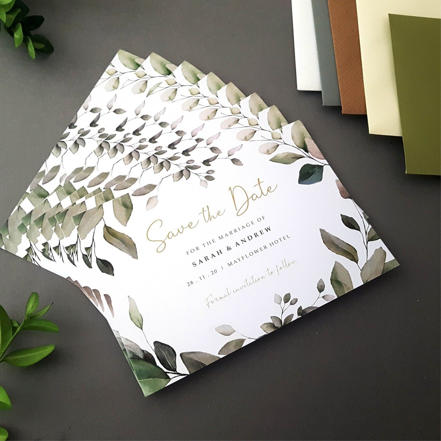 Eucalyptus save the date cards