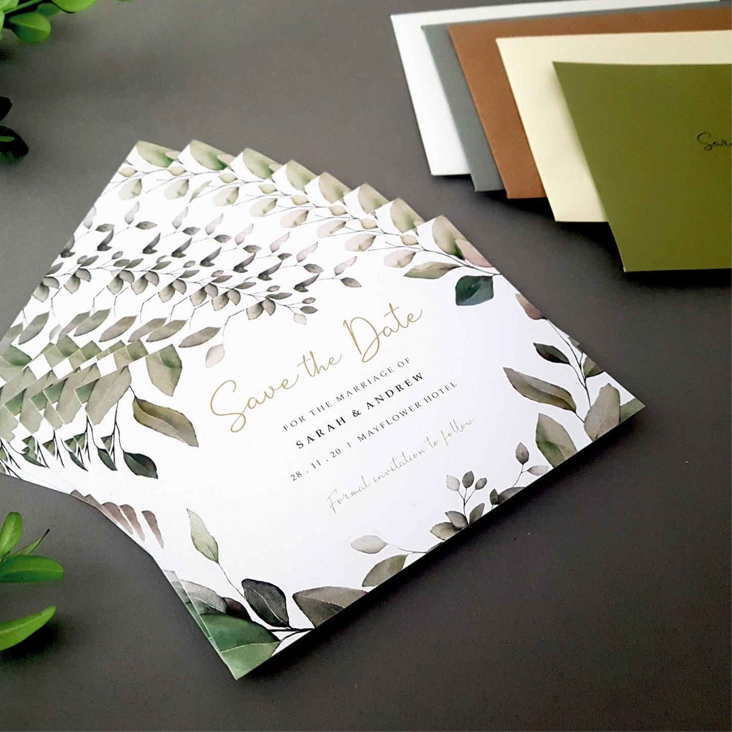 Eucalyptus save the date cards