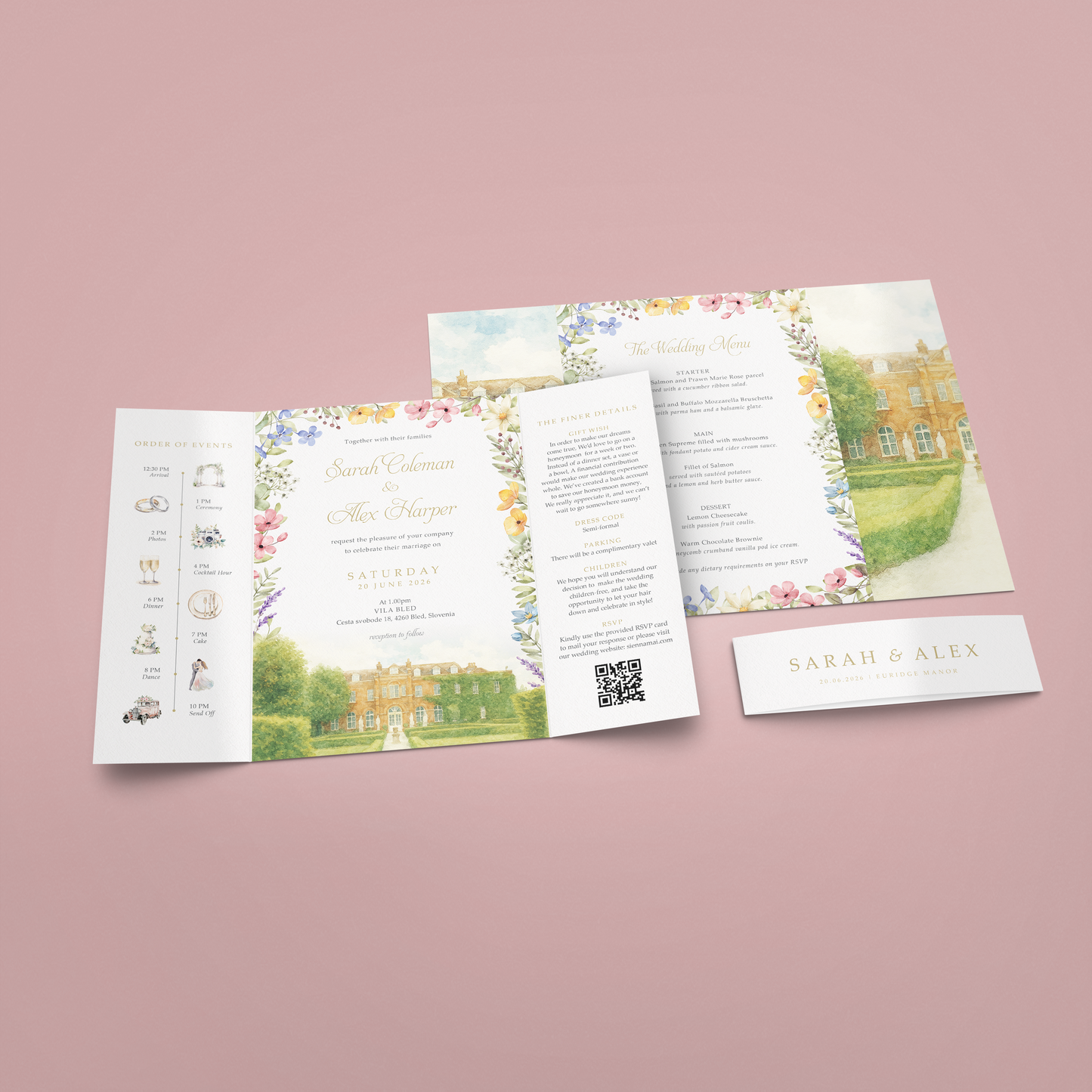 Venue Watercolour Garden Gatefold Wedding Invitations Sample