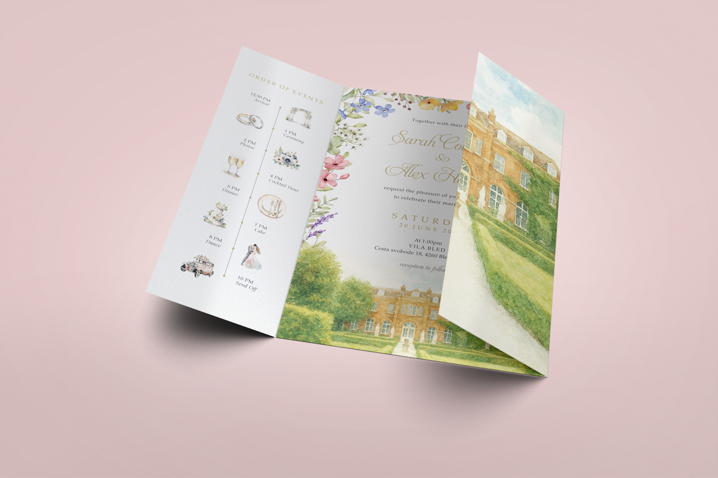 Venue Watercolour Garden Gatefold Wedding Invitations Sample