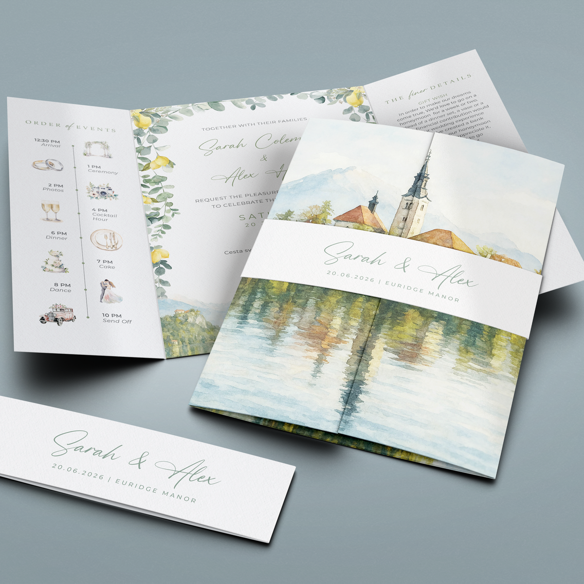 destination wedding invitations watercolour gatefold