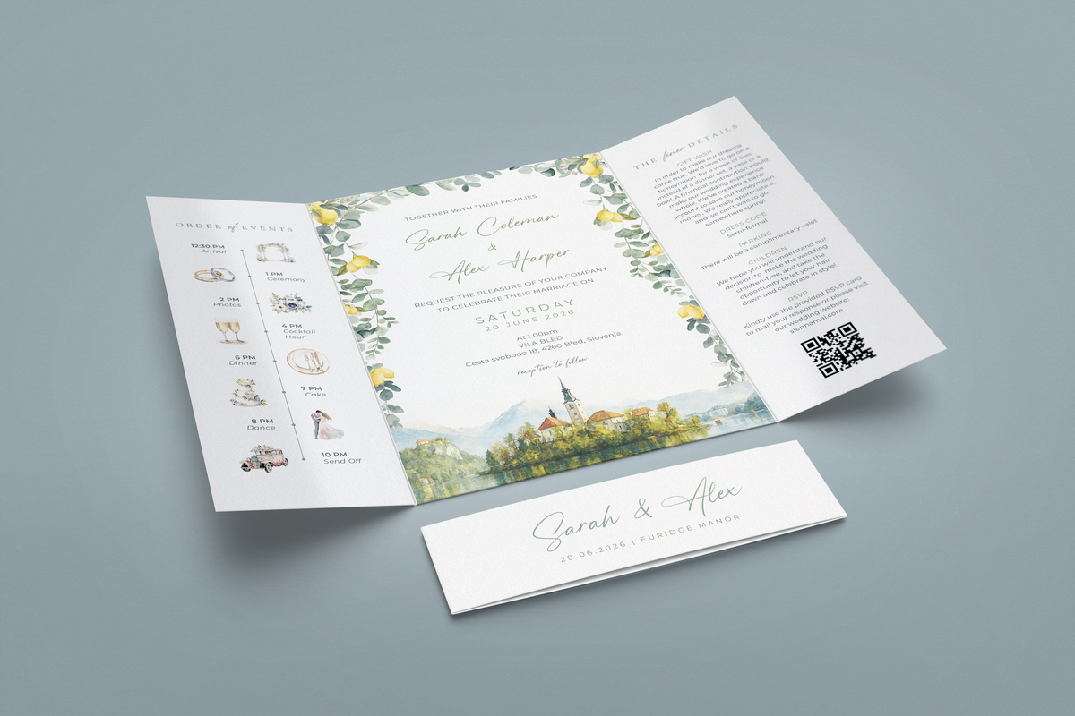 Mediterranean Lemon Watercolour Wedding Invitation Sample