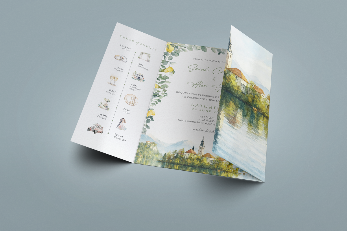 Mediterranean Lemon Watercolour Wedding Invitation Sample