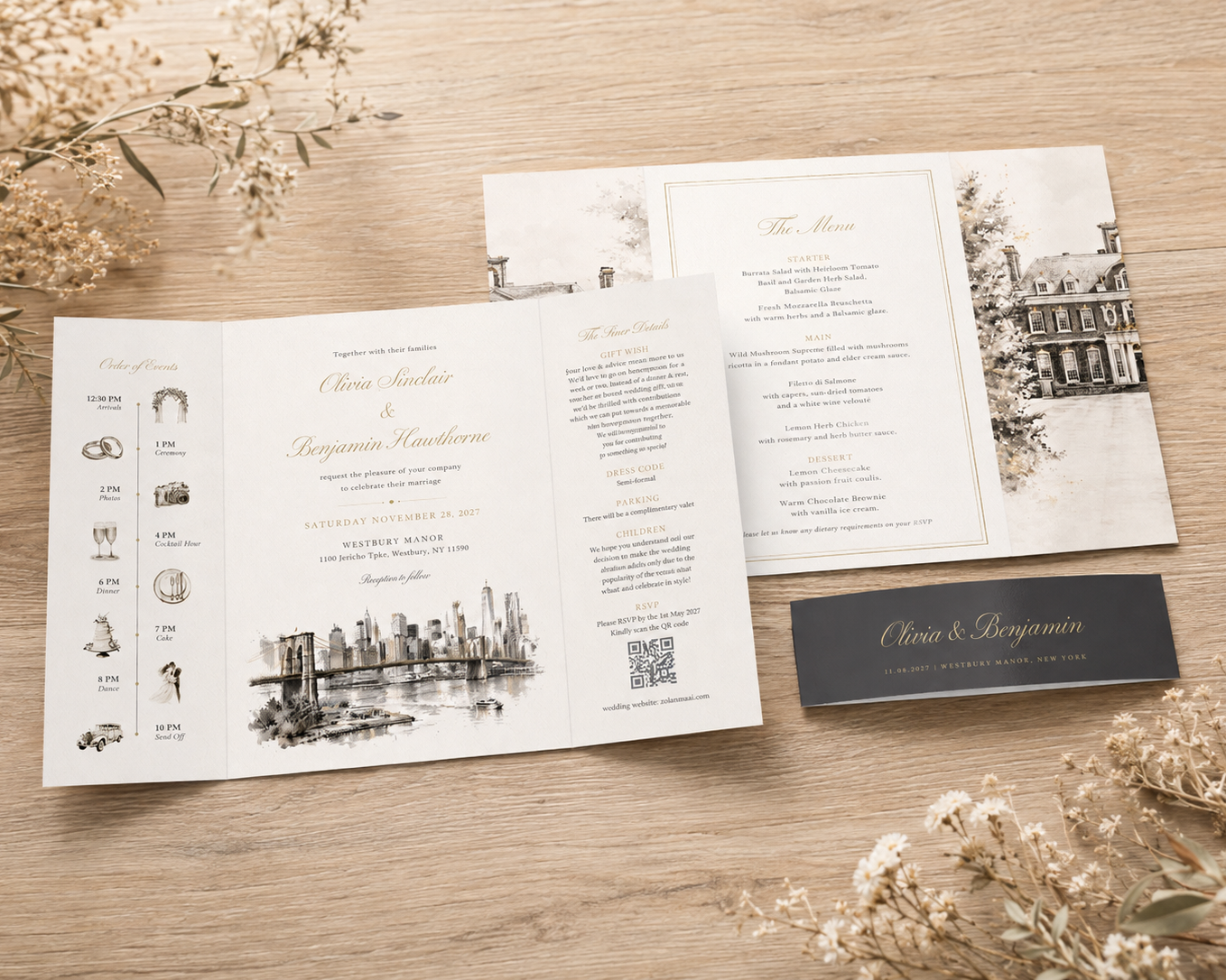 Custom Venue Watercolour Wedding Invitation - Rustic Ink Wash sample