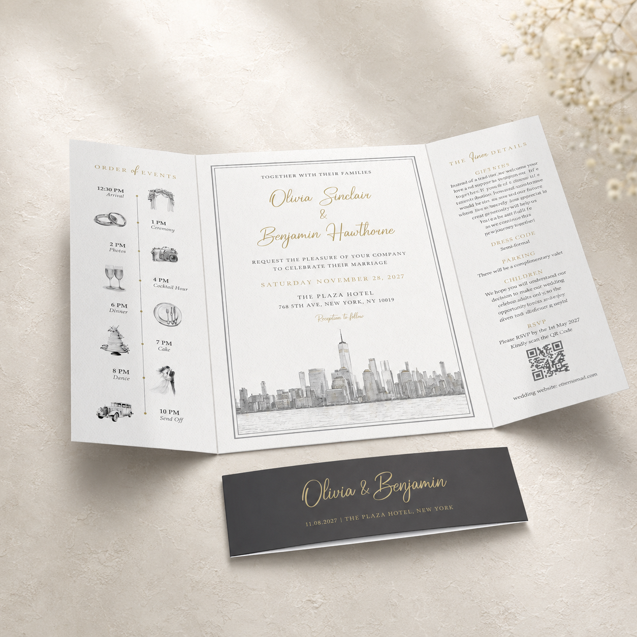 Black & White Monochrome Watercolour Wedding Invitation Sample