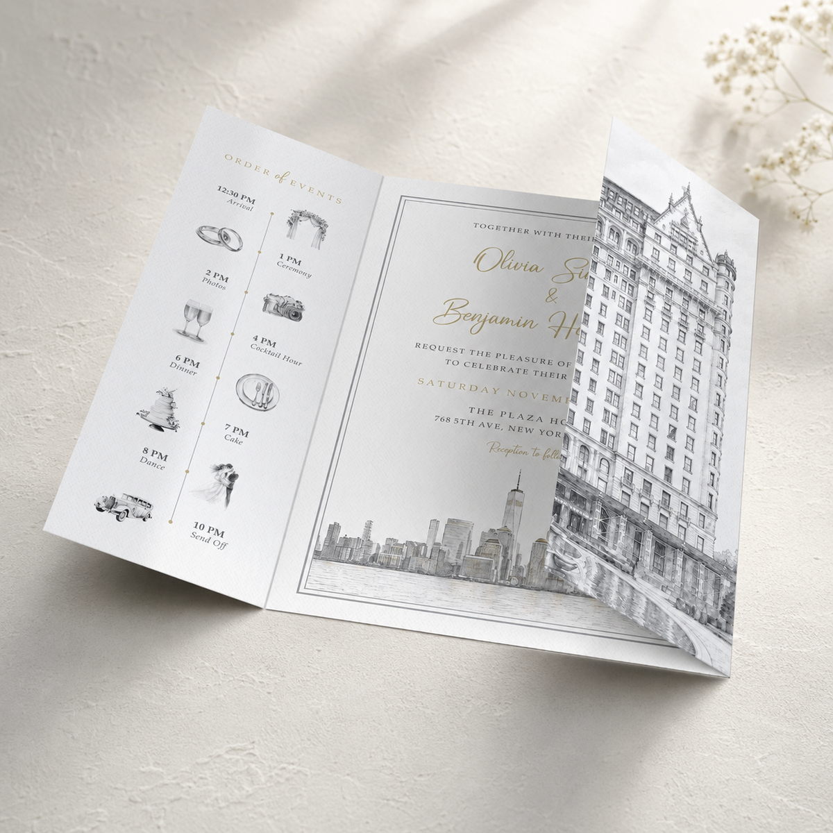 Black & White Monochrome Watercolour Wedding Invitation Sample