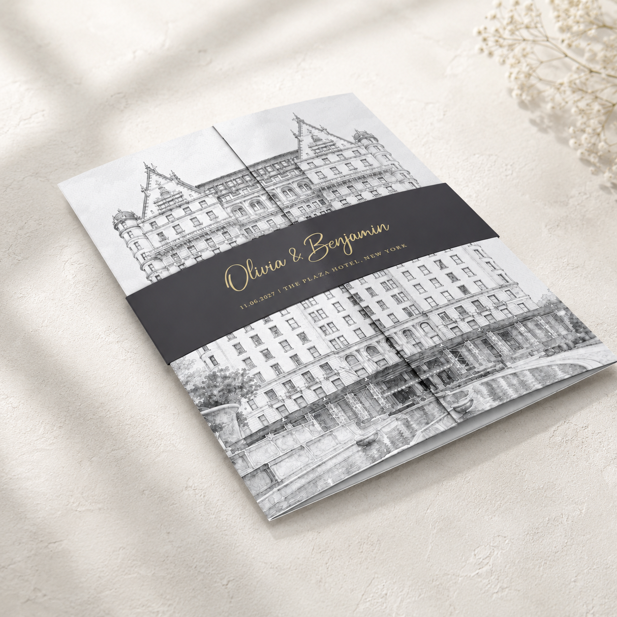 Black & White Monochrome Watercolour Wedding Invitation Sample