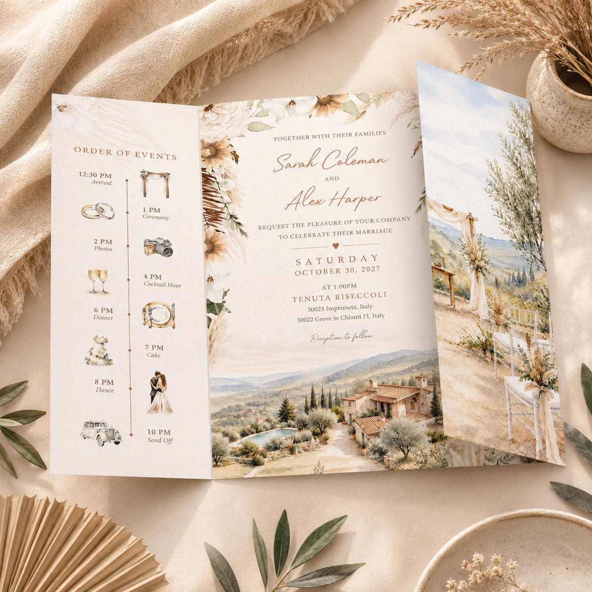 Boho Watercolour Wedding Invitation Sample