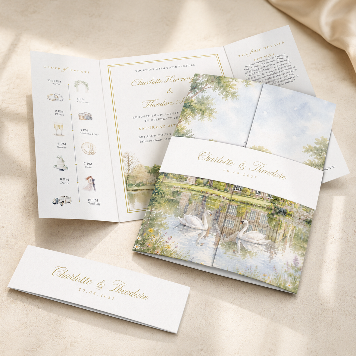 watercolour wedding invitation free sample venue sketch