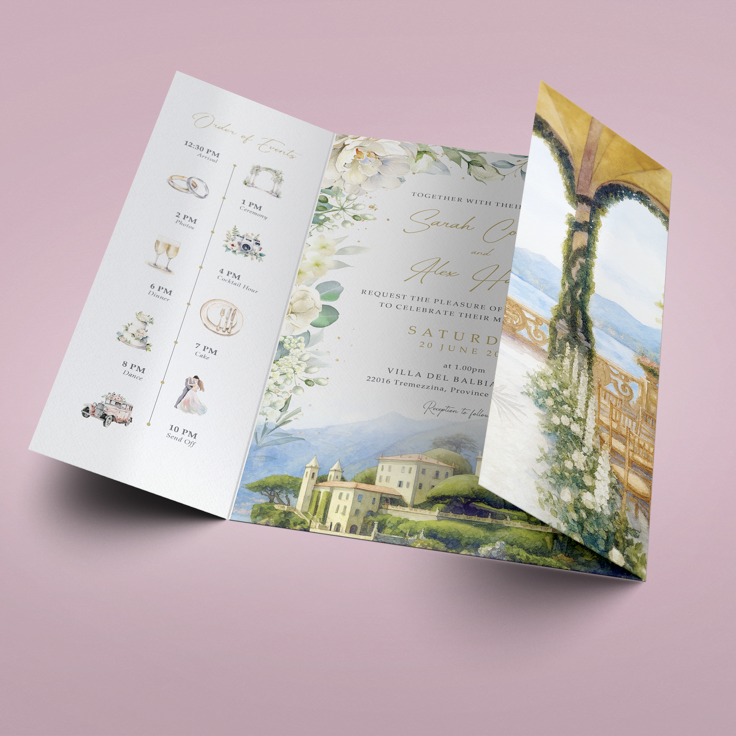 Venue Watercolour Wedding Invitations White Floral Gatefold