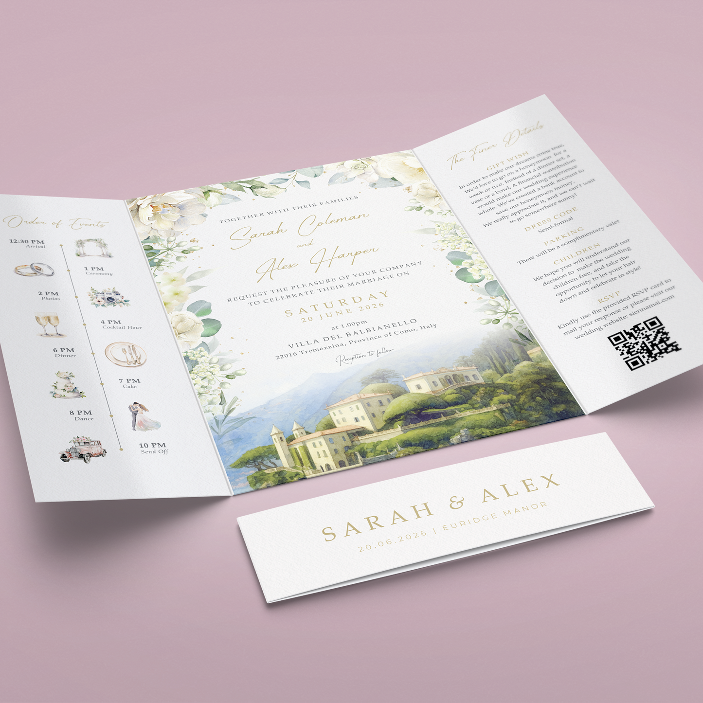 Venue Watercolour Wedding Invitations White Floral Gatefold