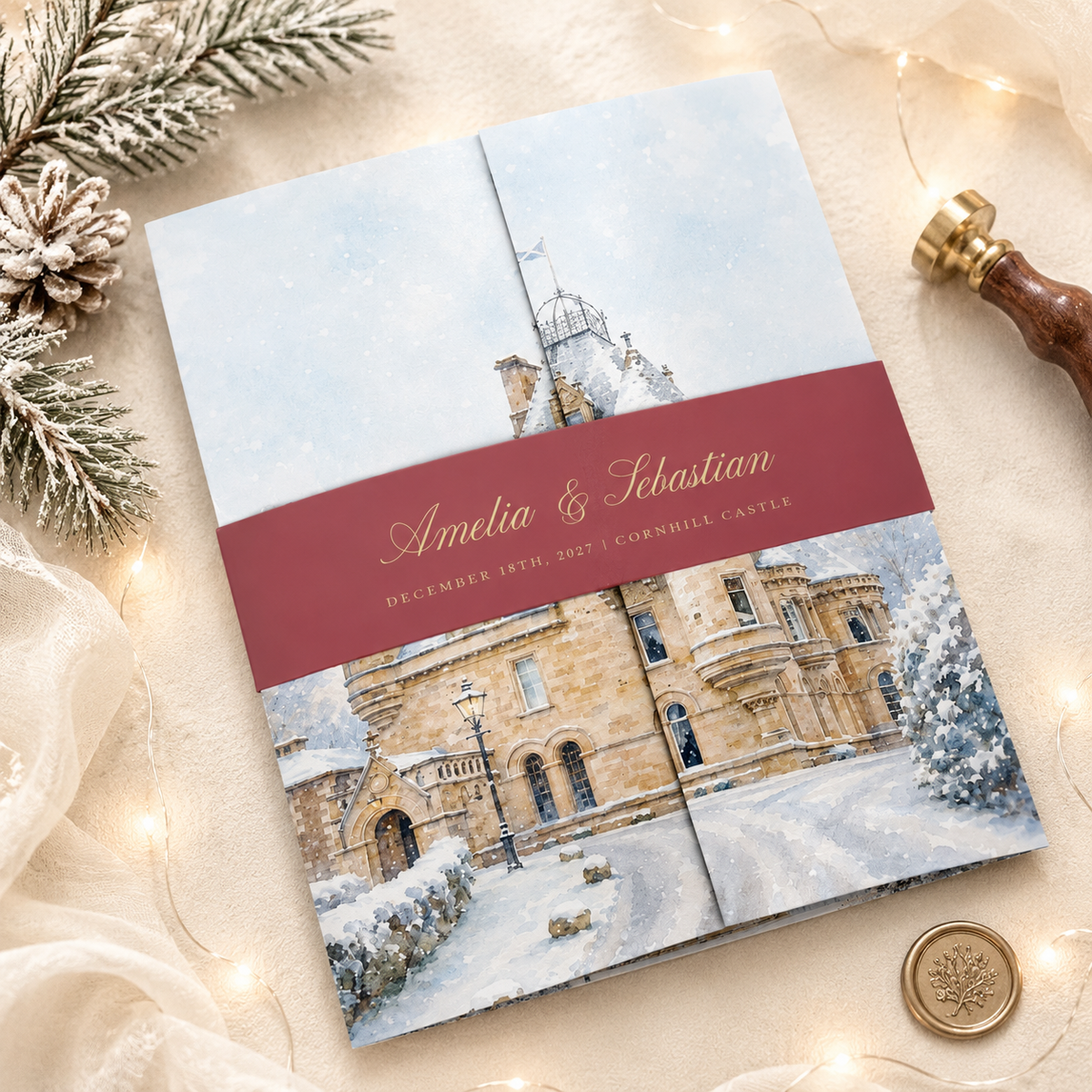 Christmas Winter Wedding Invitations Gatefold Style Sample