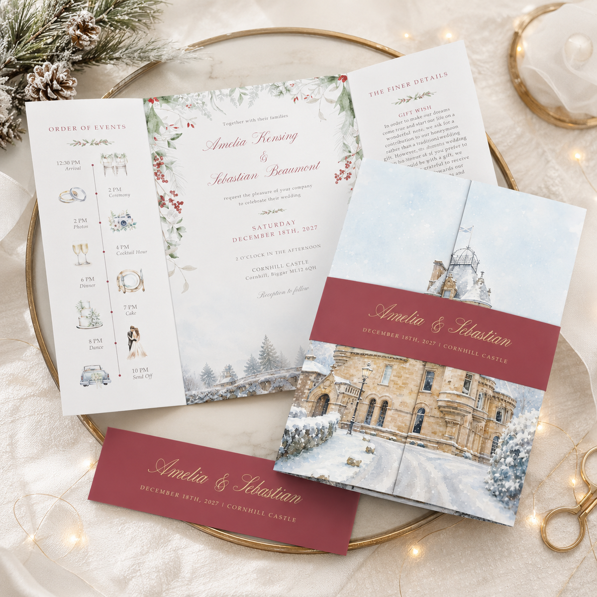 Christmas Winter Wedding Invitations Gatefold Style Sample