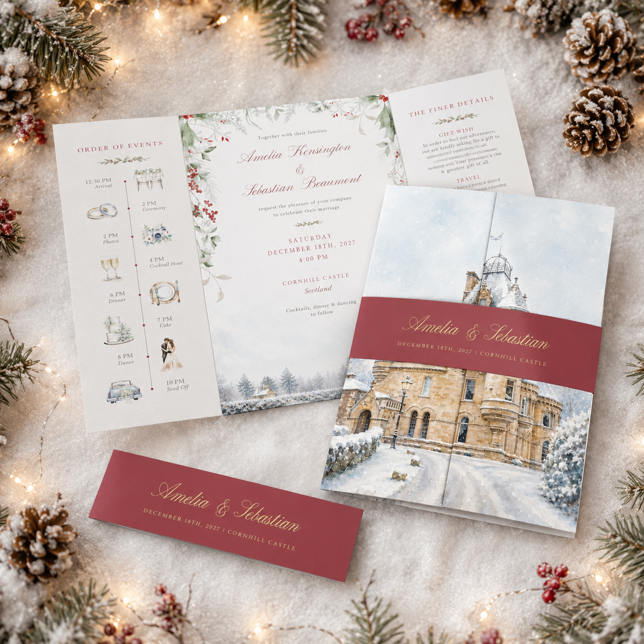 Christmas Winter Wedding Invitations Gatefold Style Sample