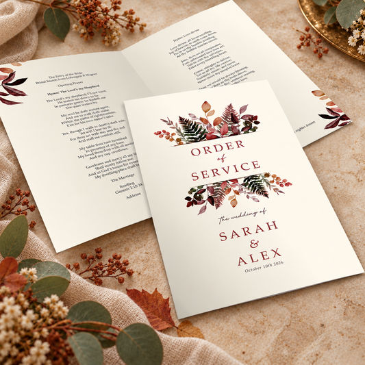 Autumn Burgundy Order of Service for Weddings