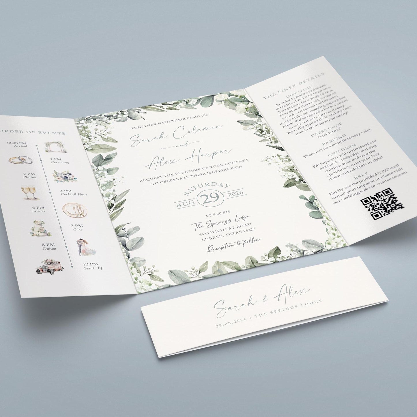 Baby's Breath Wedding Invitations Personalised Gatefold Design
