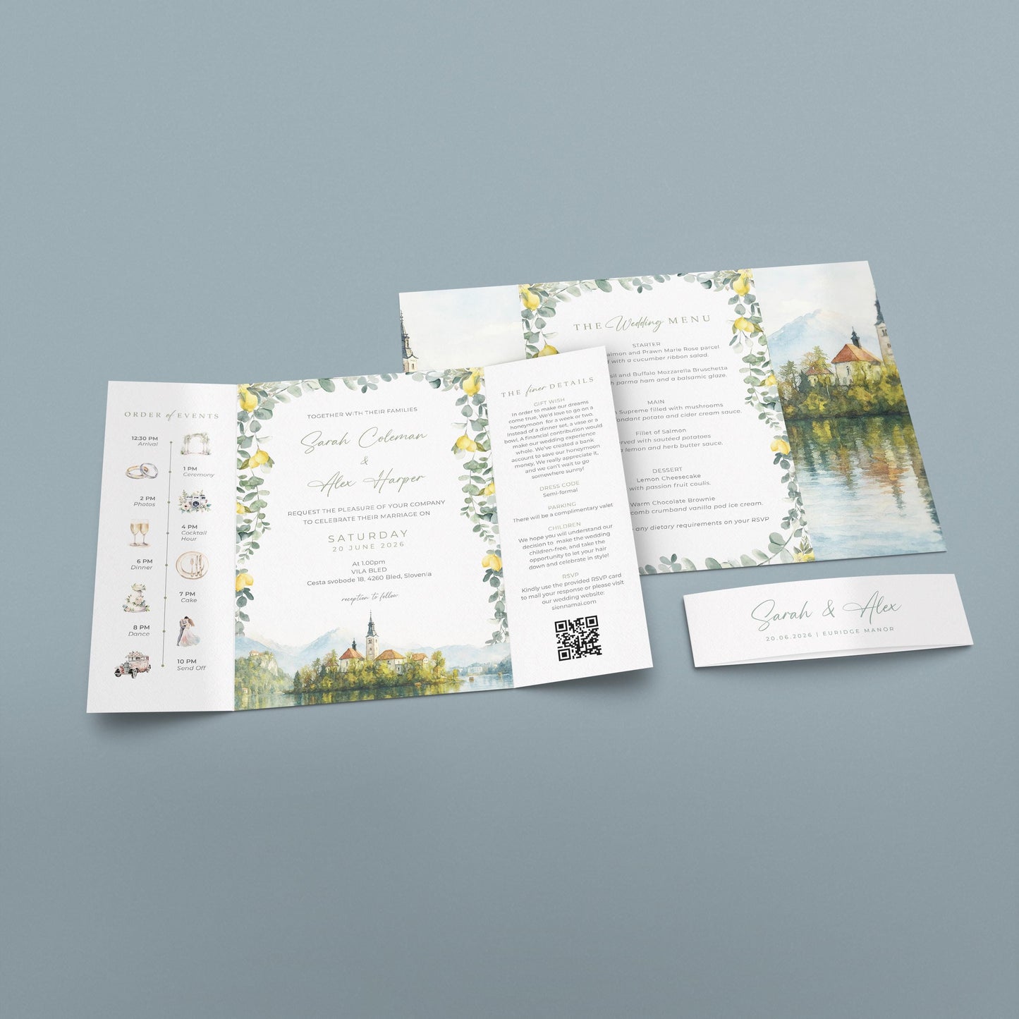 Mediterranean Lemon Watercolour Wedding Invitations