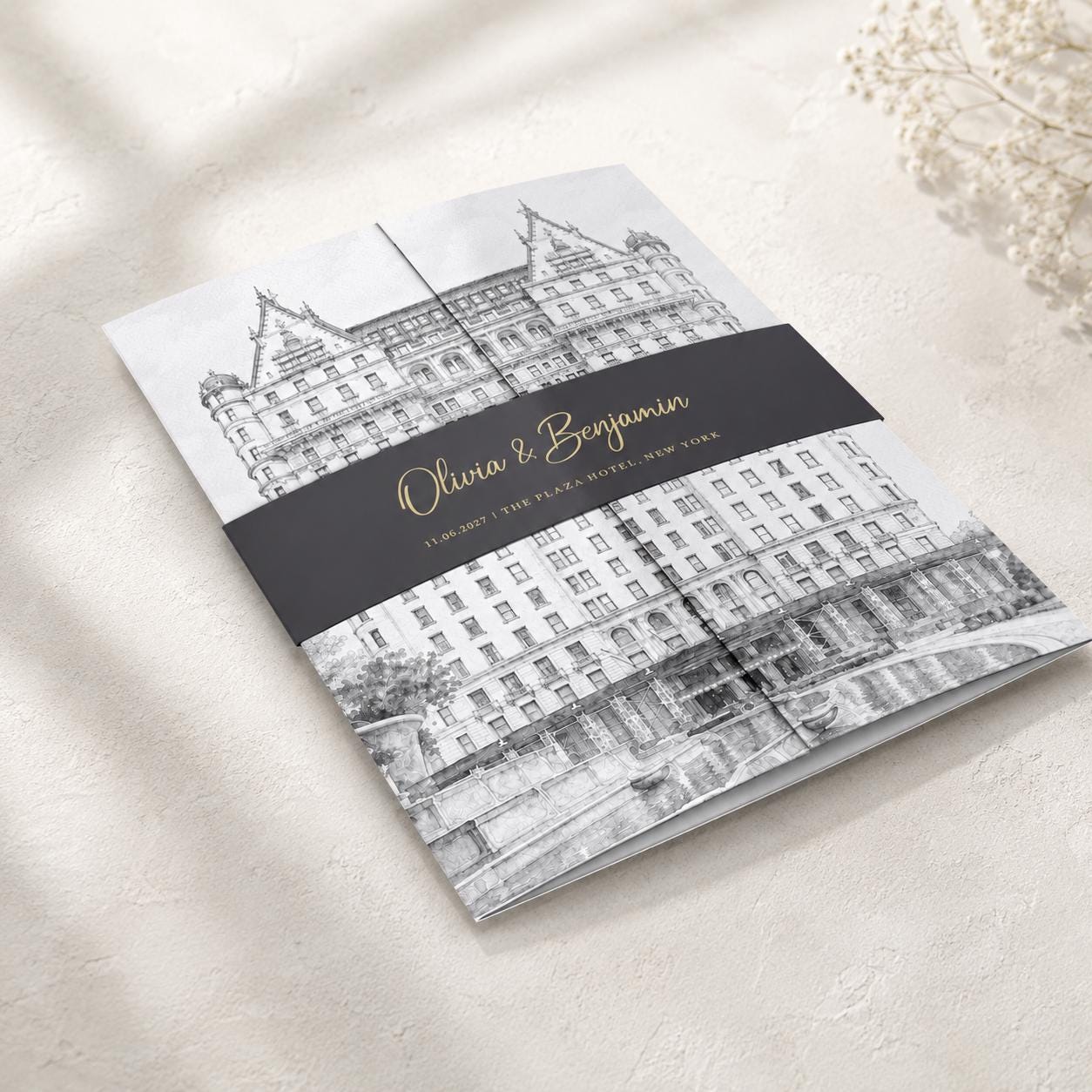 Custom Wedding Invitation, Own Image Transformed to Black & White Monochrome Sketch