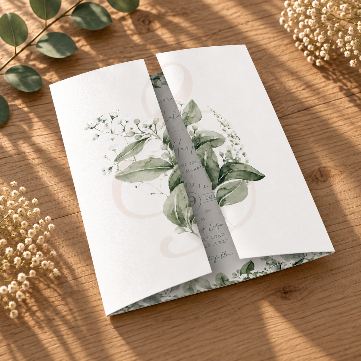 Baby's Breath Gatefold Wedding Invitation Sample