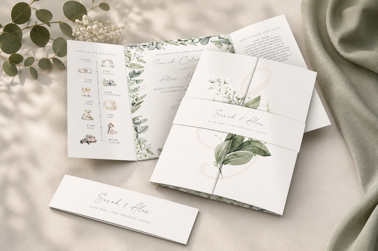 Baby's Breath Gatefold Wedding Invitation Sample