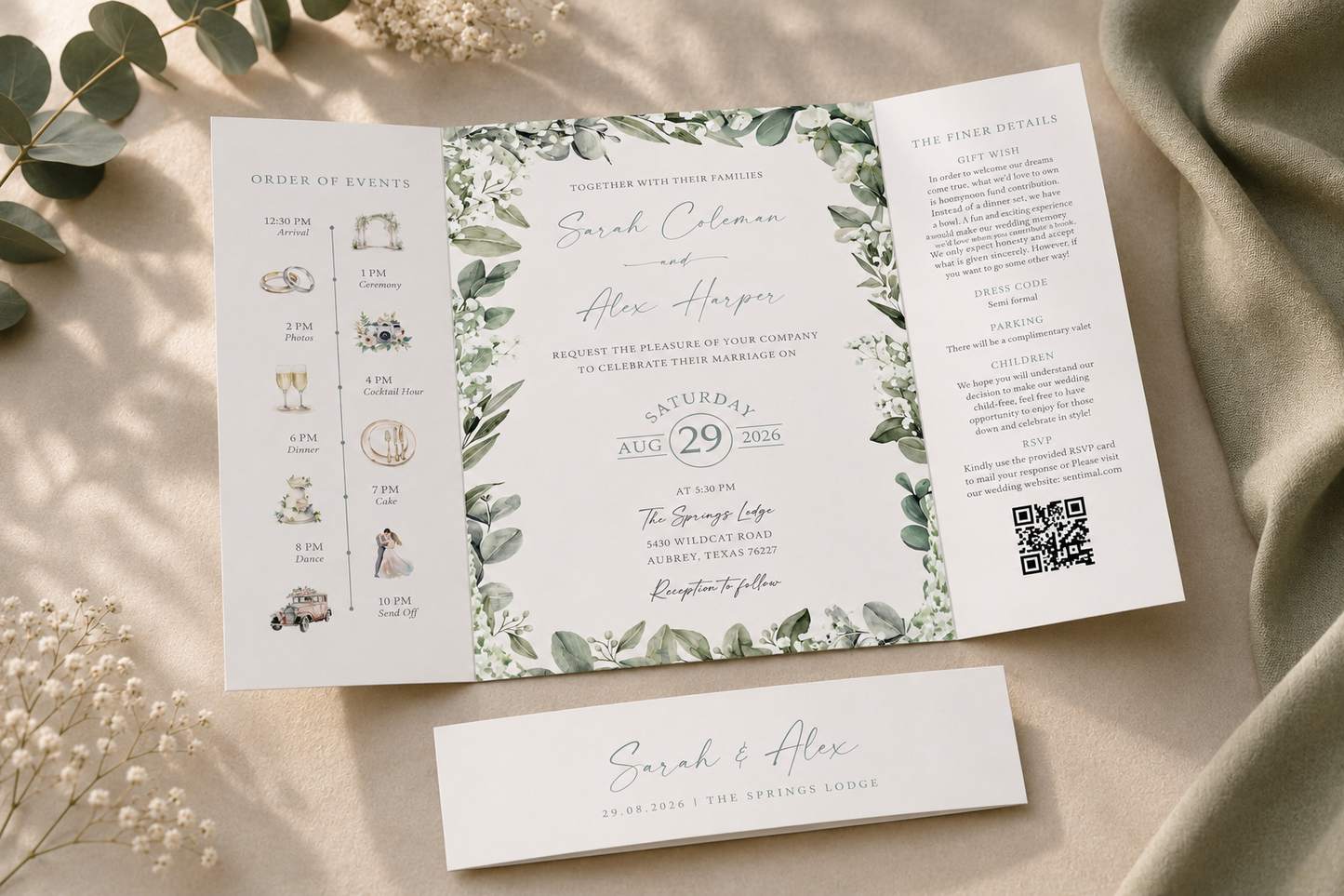 Baby's Breath Gatefold Wedding Invitation Sample
