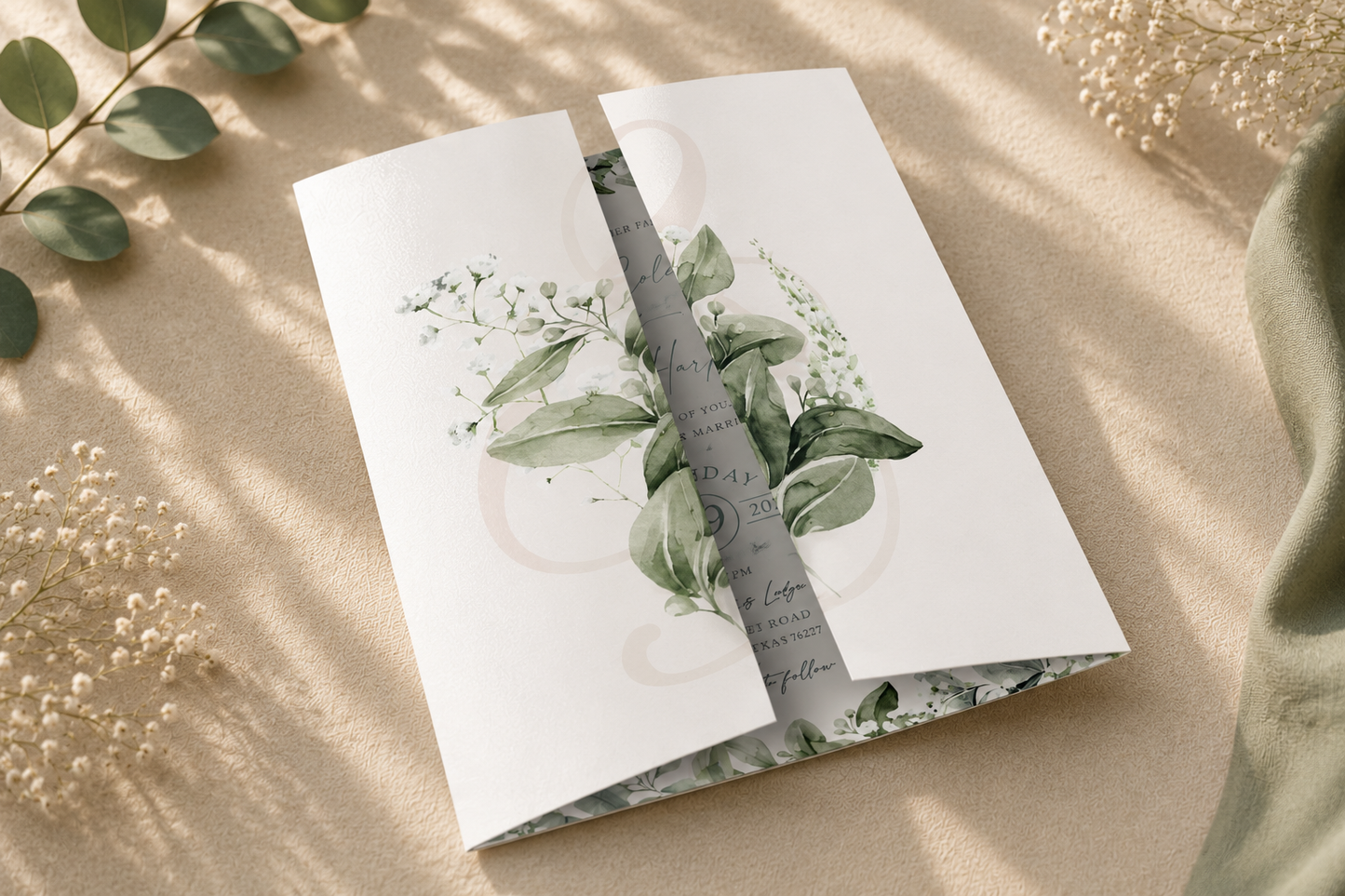 Baby's Breath Gatefold Wedding Invitation Sample