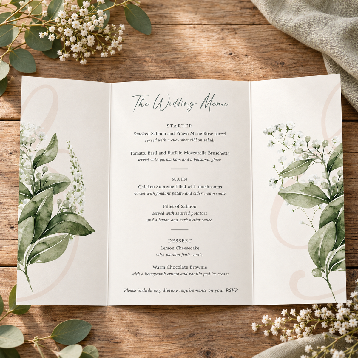 Baby's Breath Gatefold Wedding Invitation Sample