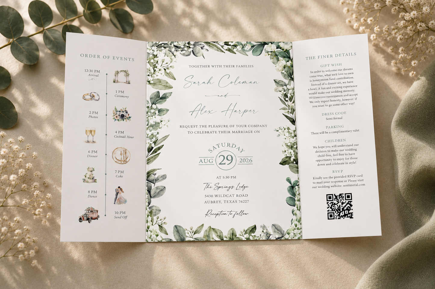 Baby's Breath Gatefold Wedding Invitation Sample