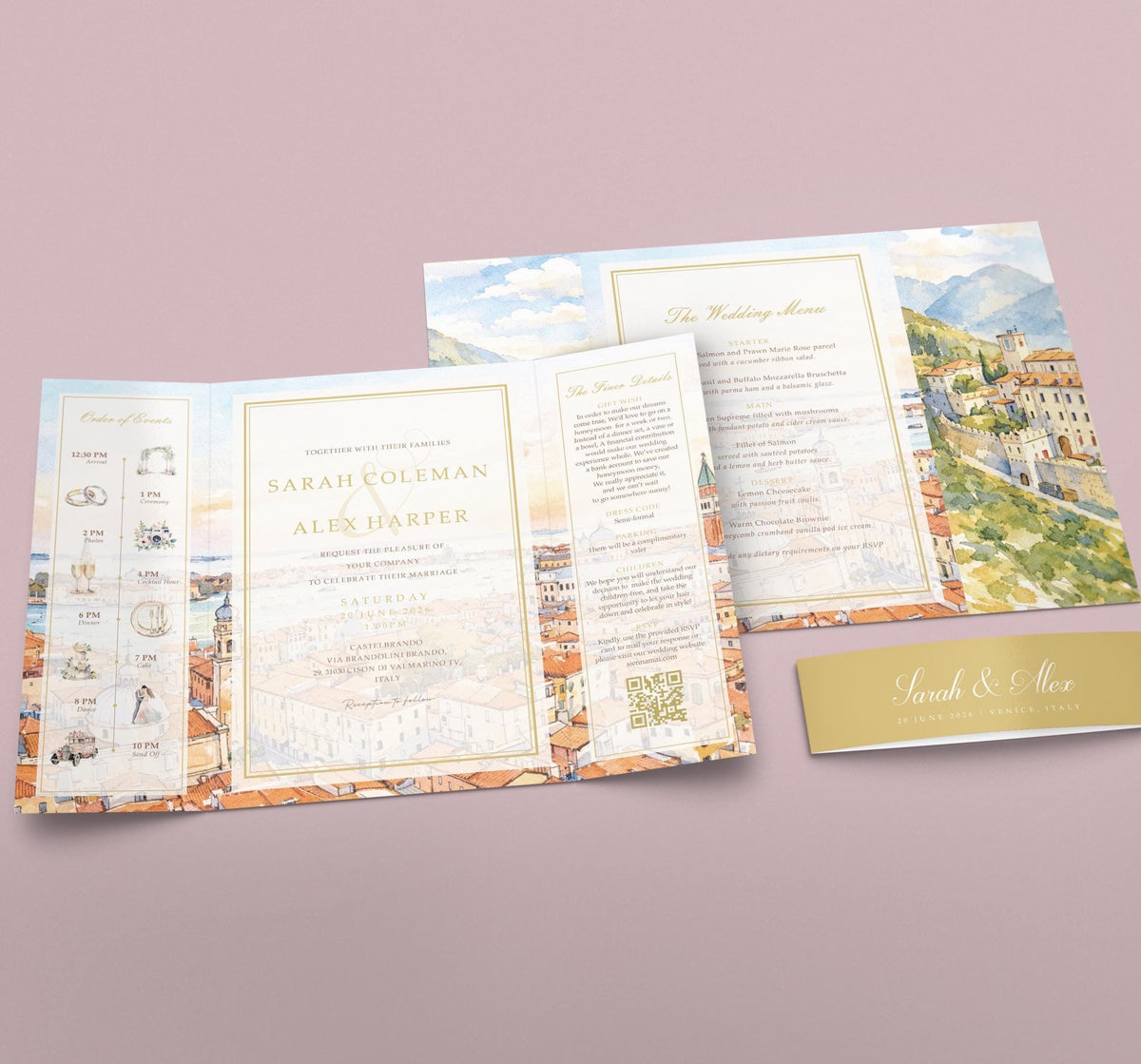 Destination Watercolour Wedding Invitation Sample