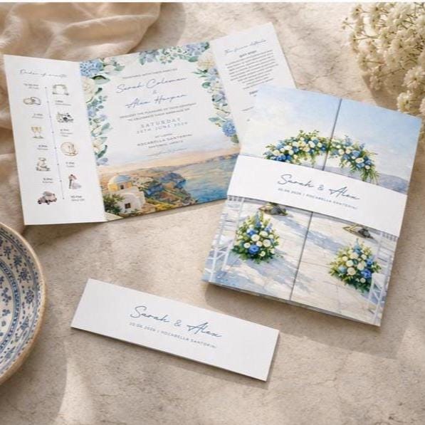 Blue Hydrangea Watercolour Wedding Invitation Set