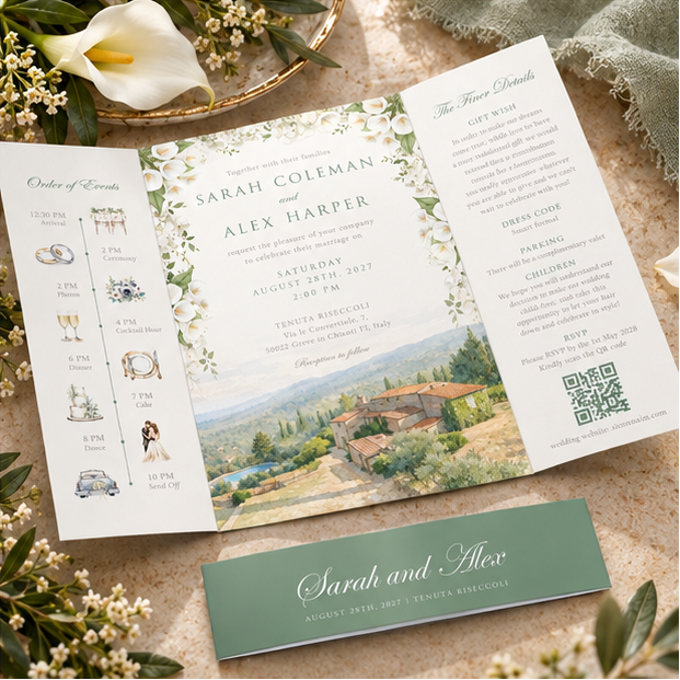White Calla Lily Watercolour Wedding Invitations